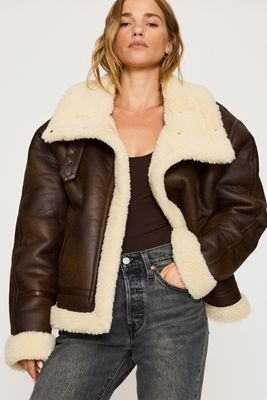 By Anthropologie Brown Aviator Jacket