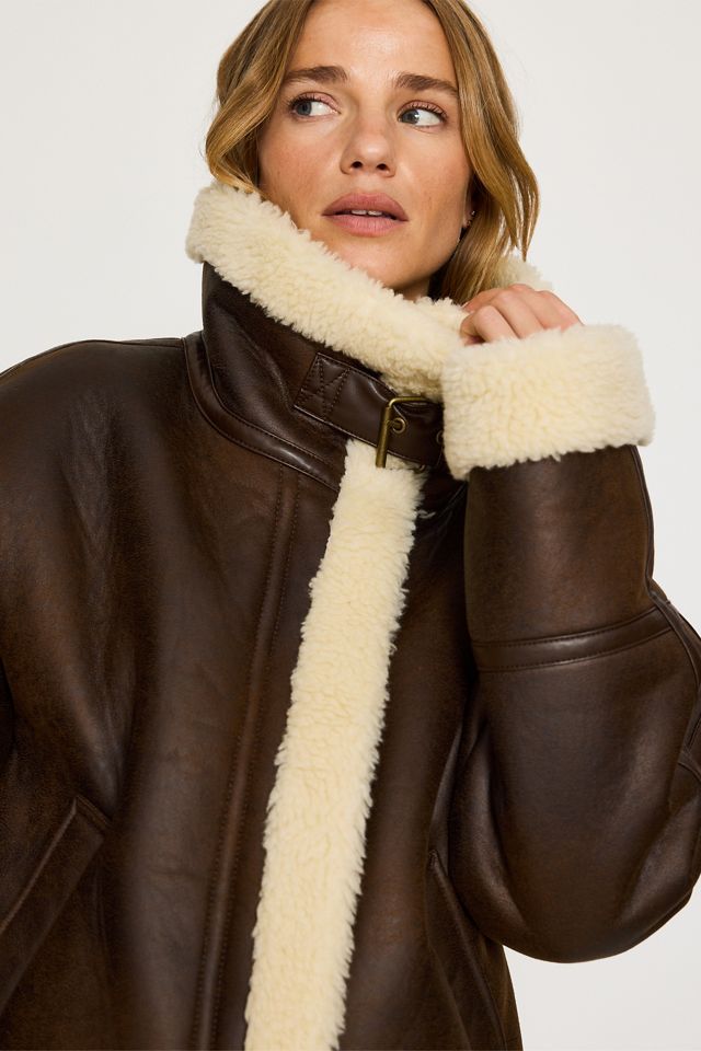 By Anthropologie Brown Aviator Jacket #4