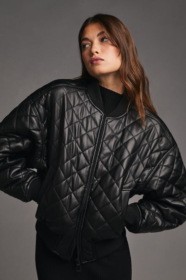 Good American Faux Leather Quilted Bomber Jacket #4