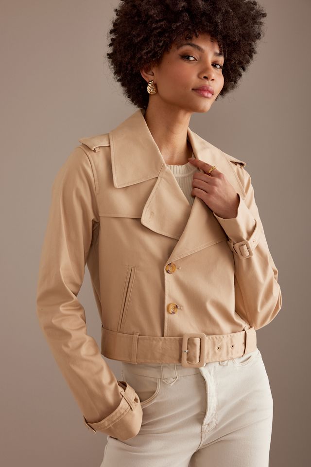 Good American Cropped Belted Trench Coat #1