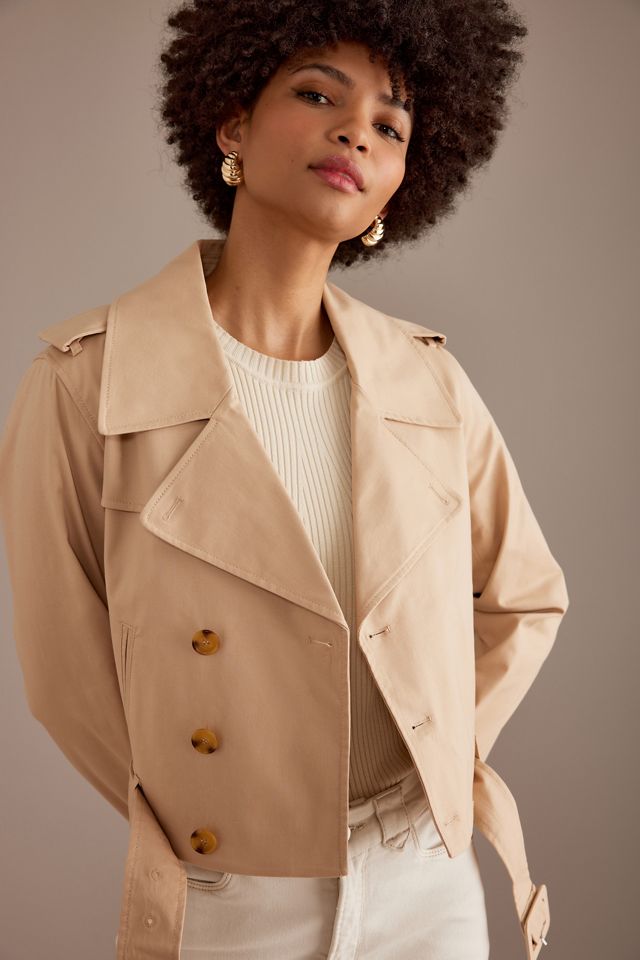 Good American Cropped Belted Trench Coat #4