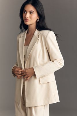 Good American Striped Belted Blazer
