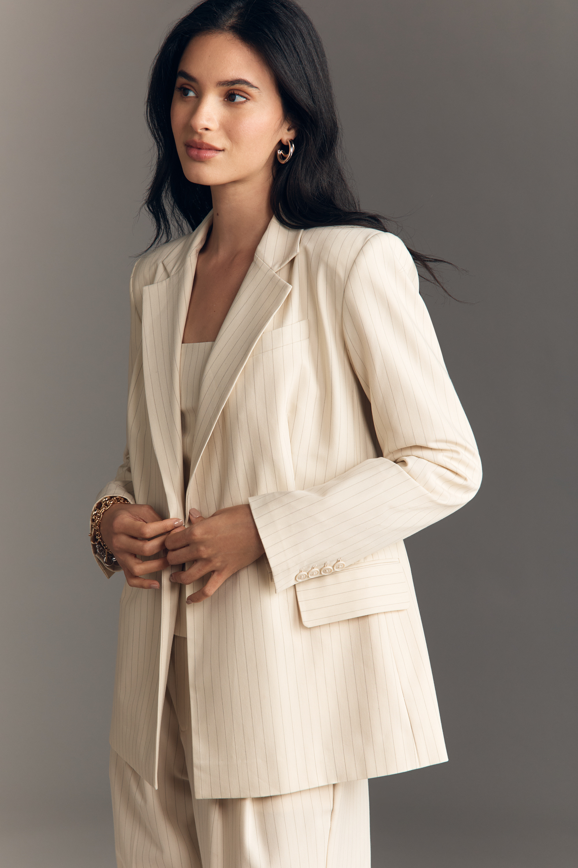 Striped Belted Blazer - Image 1