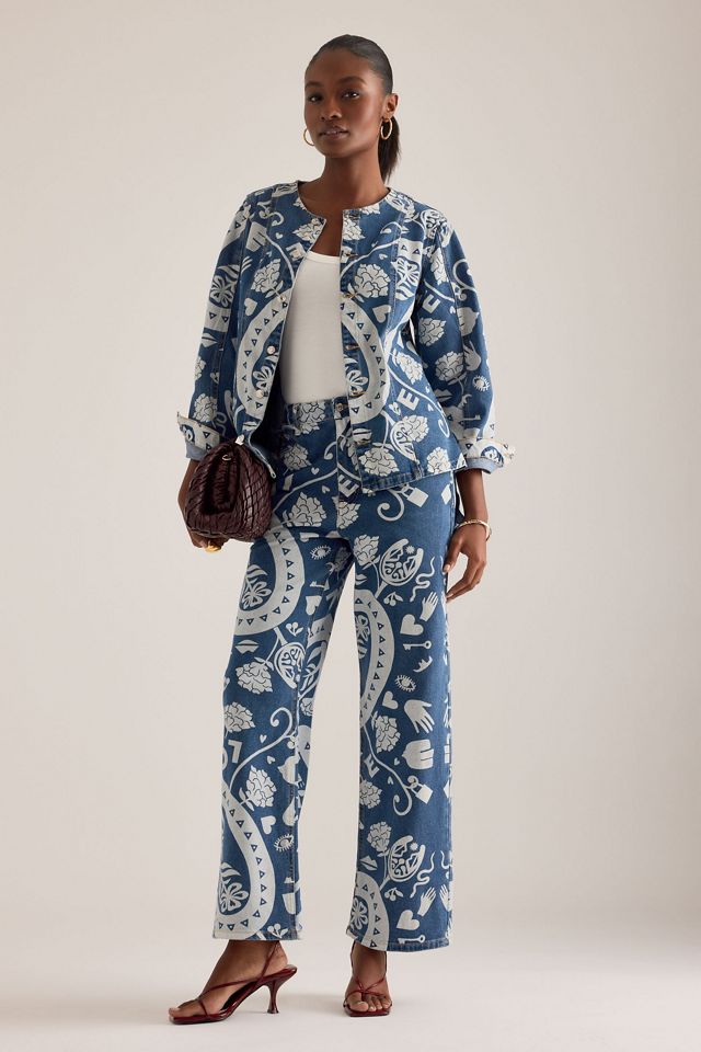 Never Fully Dressed Amara Collarless Printed Denim Jacket #2