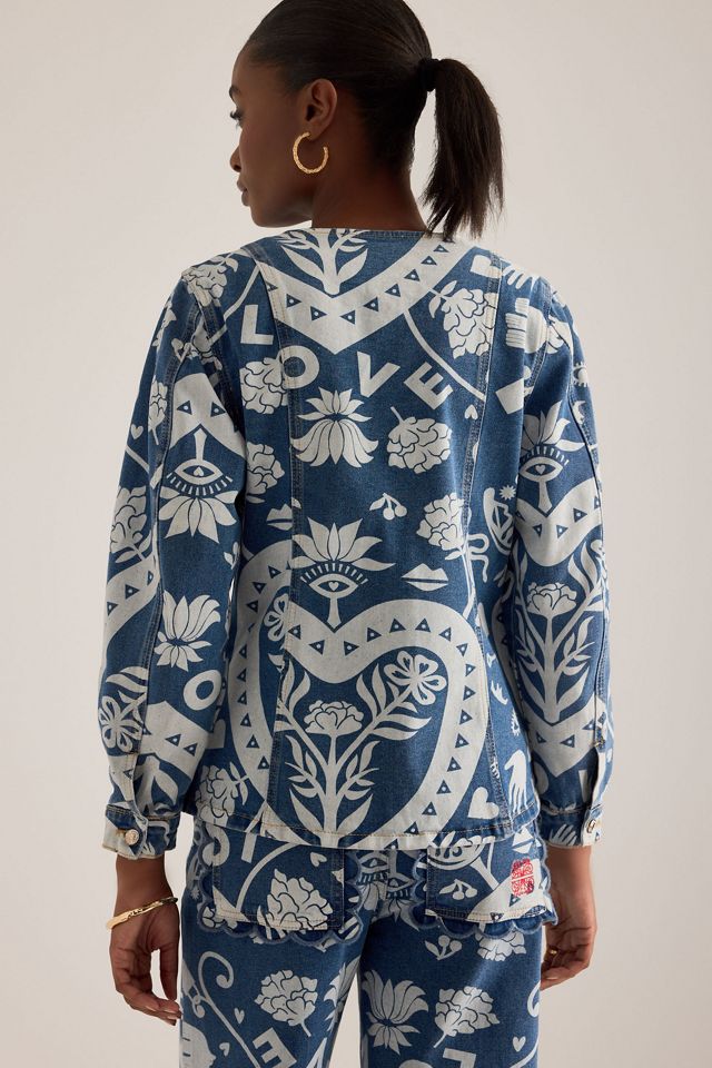 Never Fully Dressed Amara Collarless Printed Denim Jacket #1