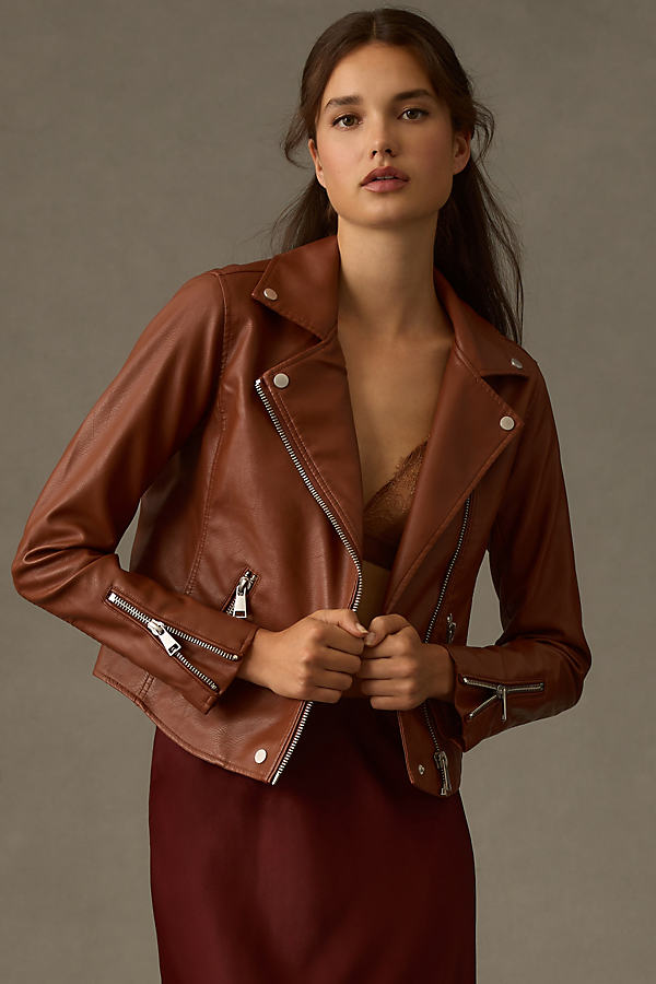 By Anthropologie Faux Leather Moto Jacket In Brown
