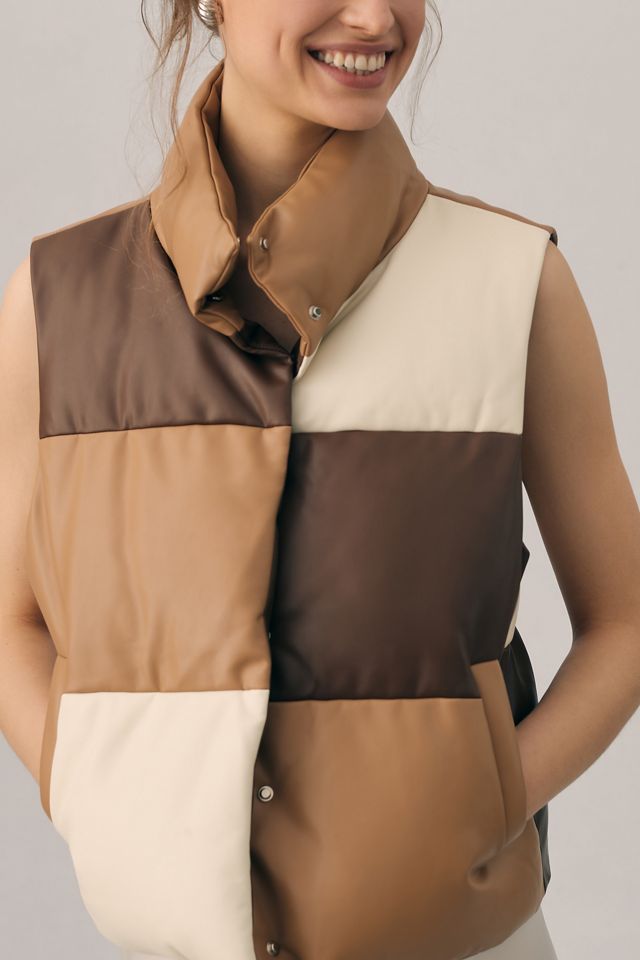 By Anthropologie Faux Leather Colorblock Vest #1