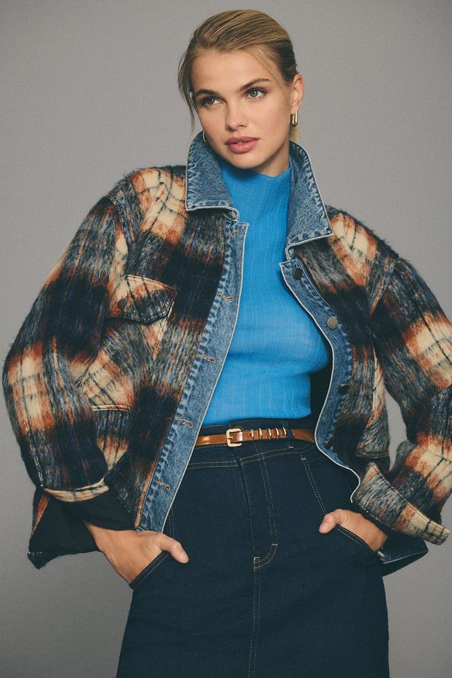 Pilcro Plaid Denim Mix Jacket | Anthropologie
