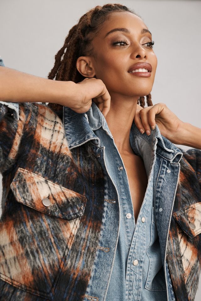 Pilcro Plaid Denim Mix Jacket | Anthropologie