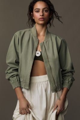 Shop Pilcro Canvas Cropped Bomber Jacket In Green