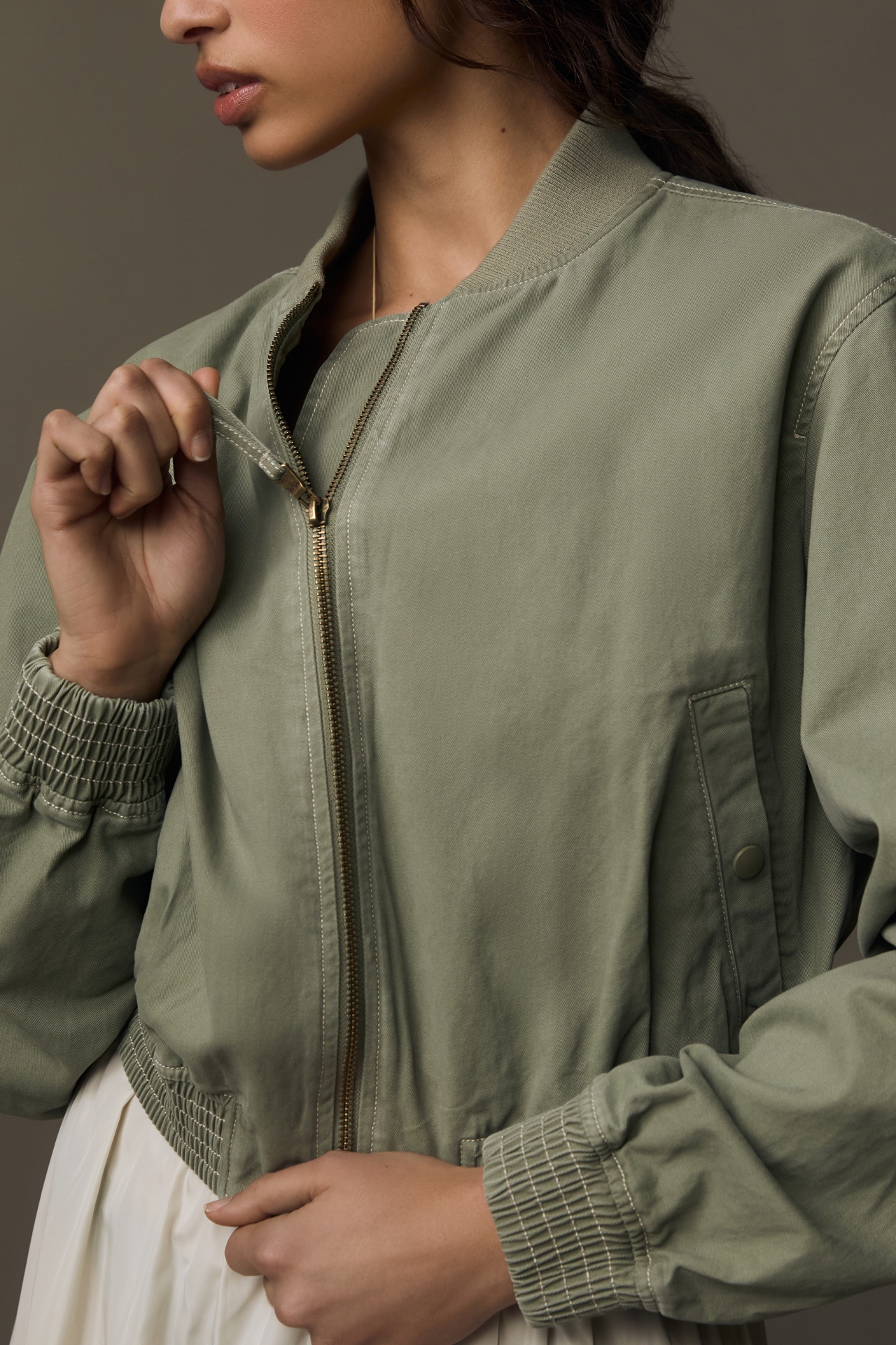 Pilcro Canvas Cropped Bomber Jacket