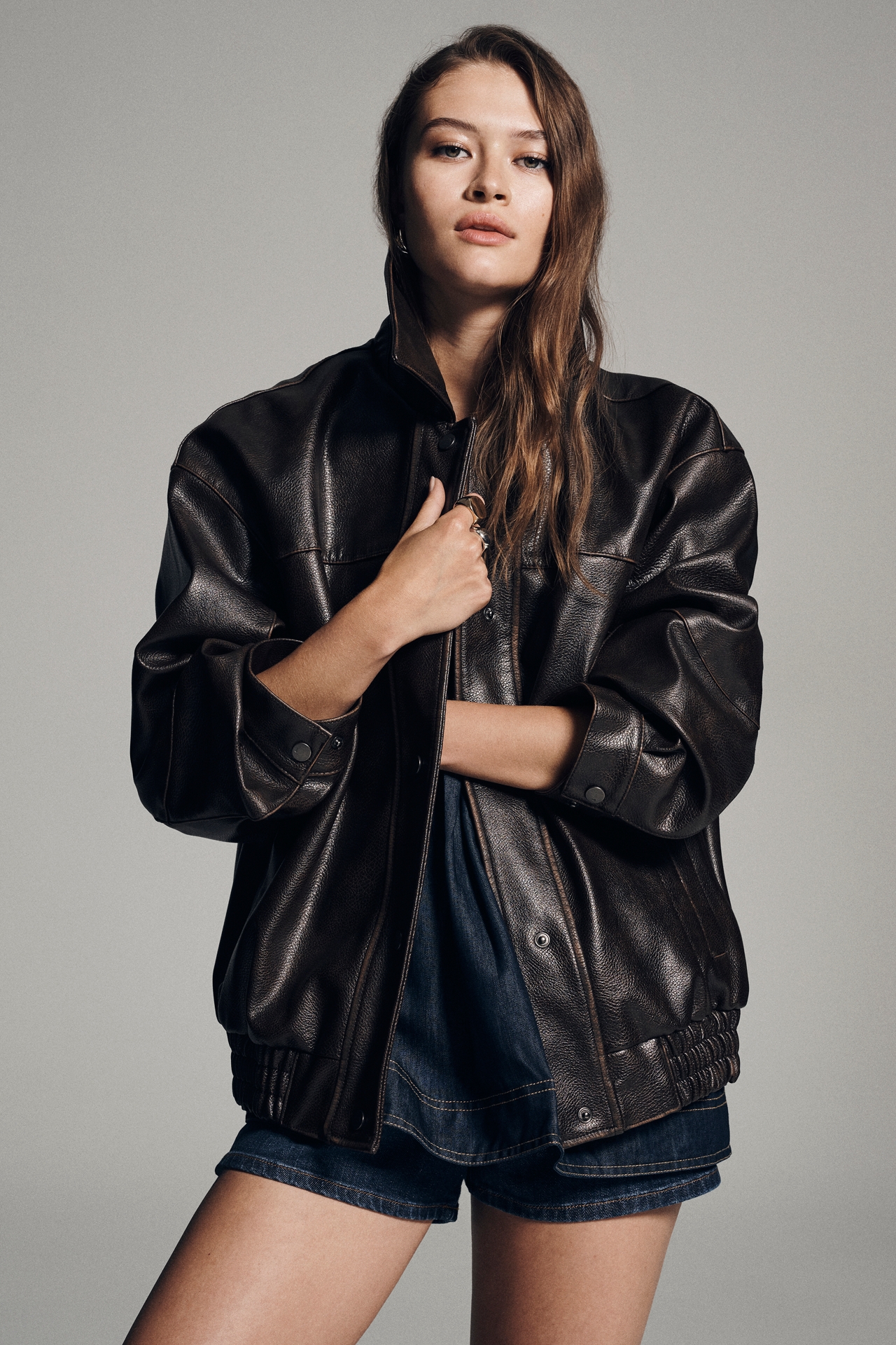 Pilcro Oversized Washed Faux-Leather Jacket