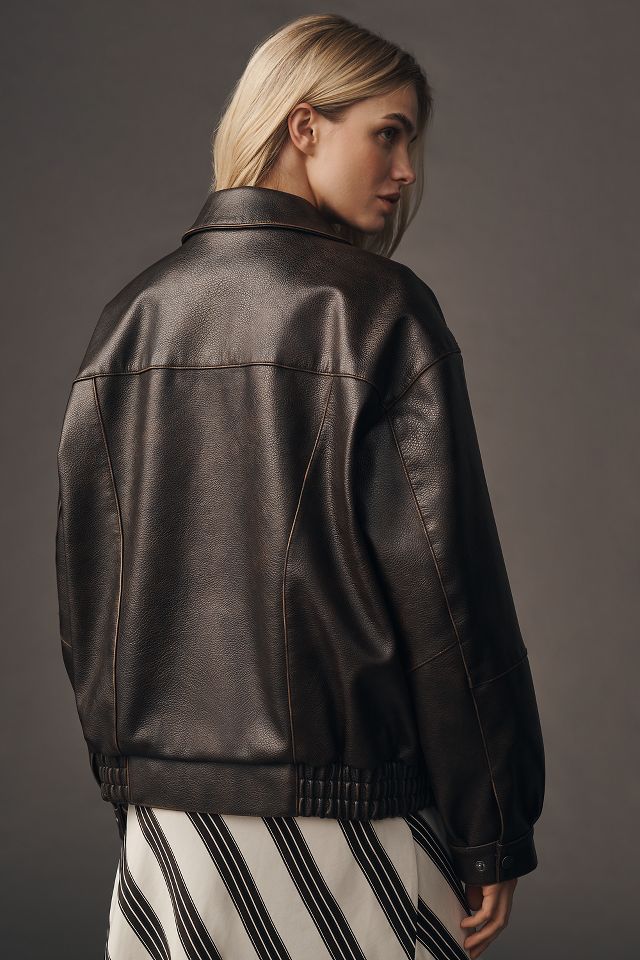 Pilcro Oversized Washed Faux Leather Jacket