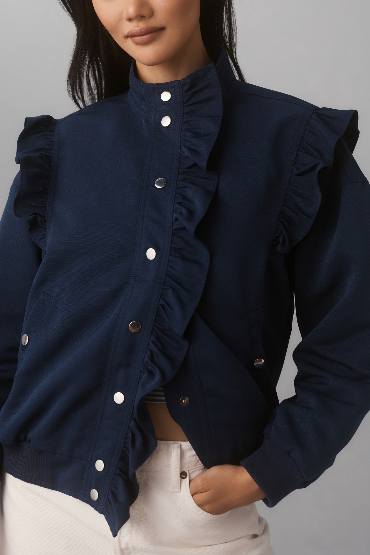 Maeve Ruffle Bomber Jacket