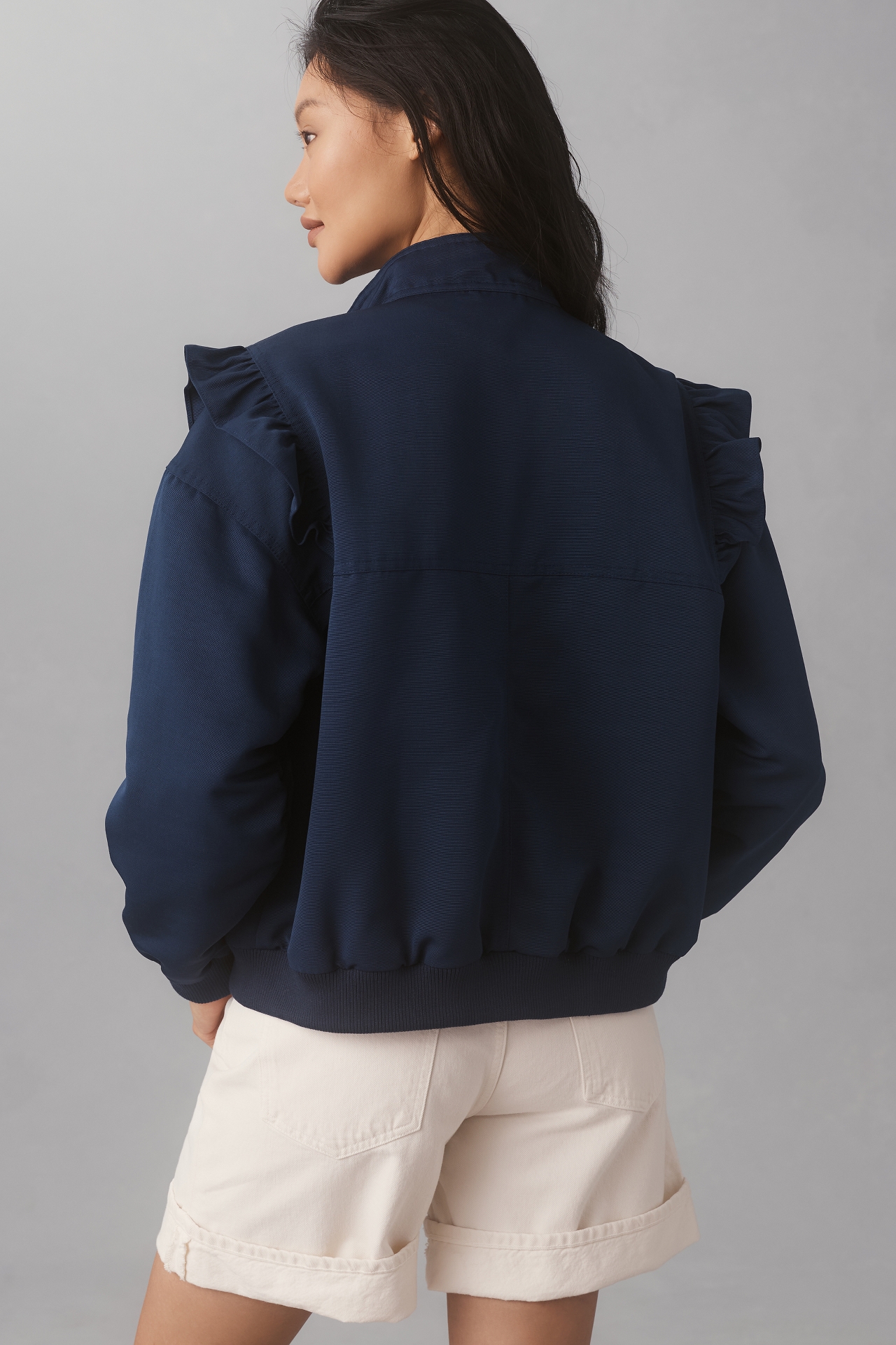 Maeve Ruffle Bomber Jacket