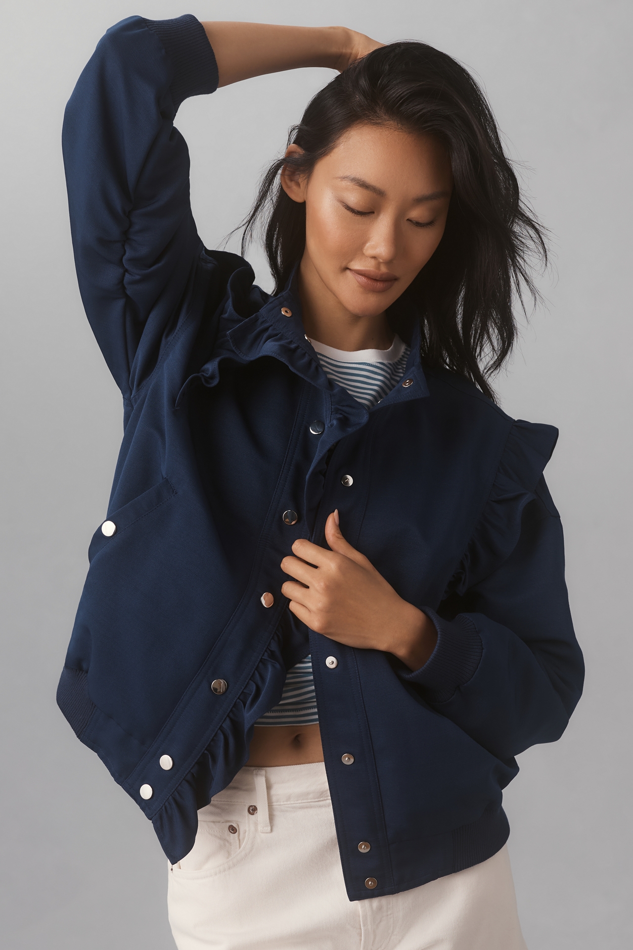 Maeve Ruffle Bomber Jacket