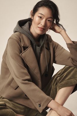 Maeve Twofer Hooded Peacoat Jacket In Green