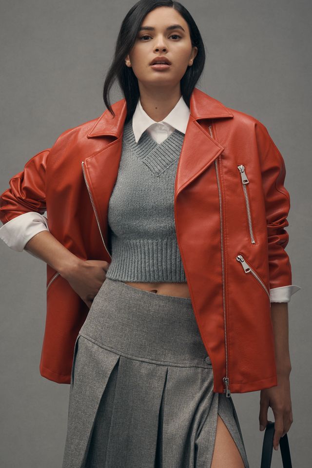 Maeve Oversized Faux-Leather Moto Jacket #1