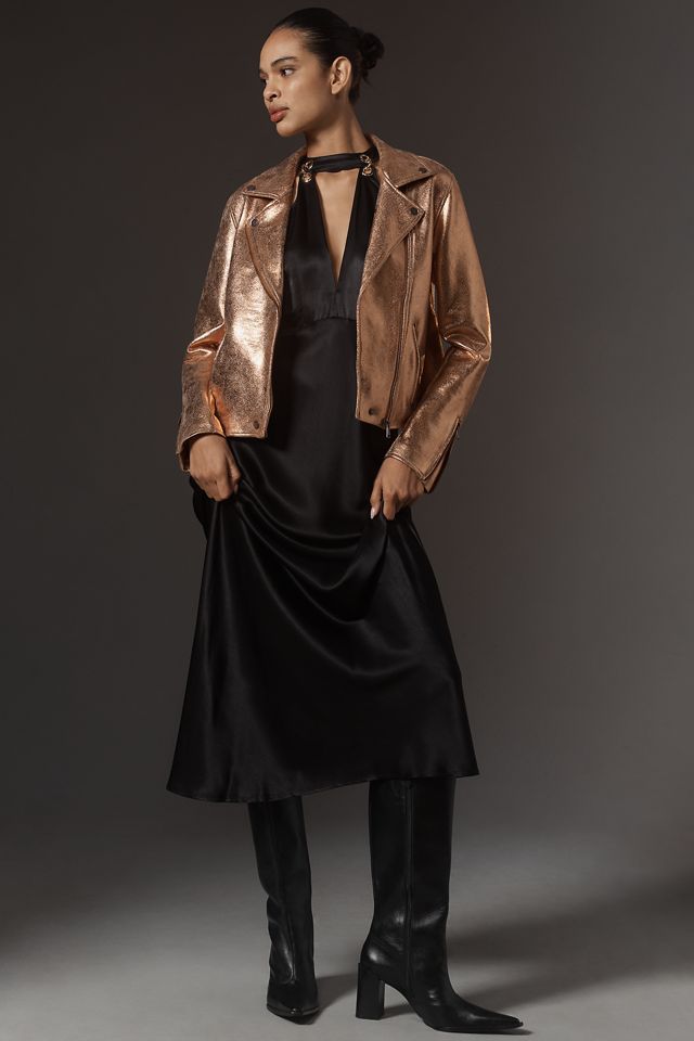 The Saige Metallic Faux-Leather Moto Jacket #2