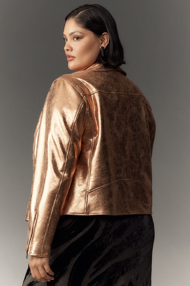 The Saige Metallic Faux-Leather Moto Jacket #6