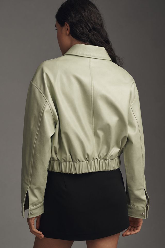 Maeve Faux-Leather Deep-V-Neck Bomber #3