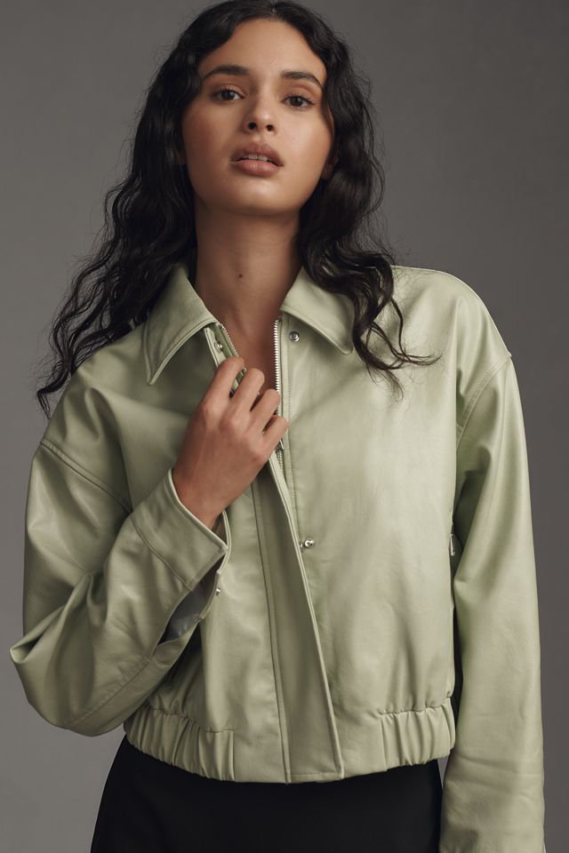 Maeve Faux-Leather Deep-V-Neck Bomber #1
