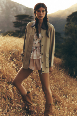 Pilcro Faux-leather Collar Barn Jacket In Neutral