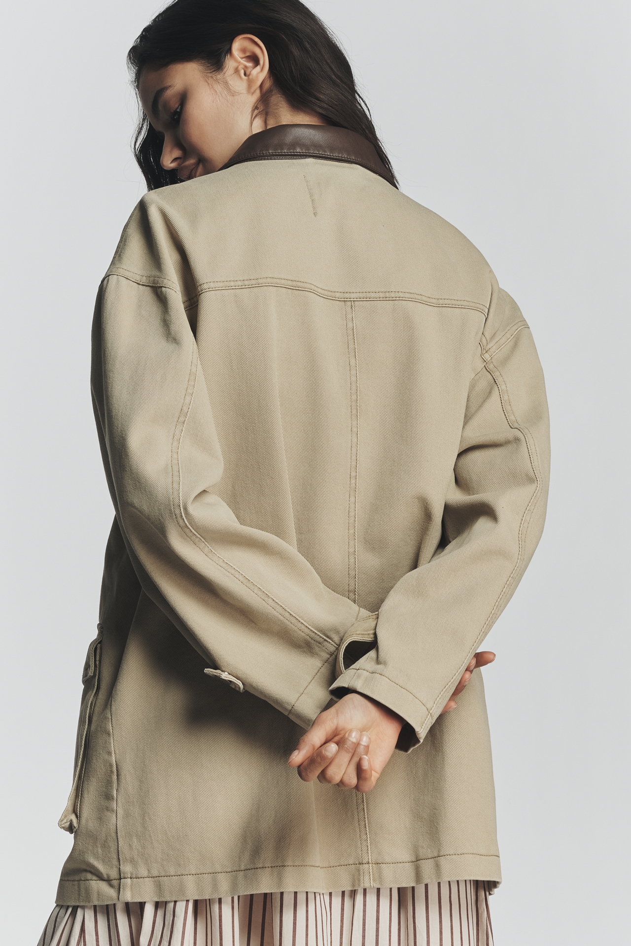 Pilcro Faux-Leather Collar Barn Jacket