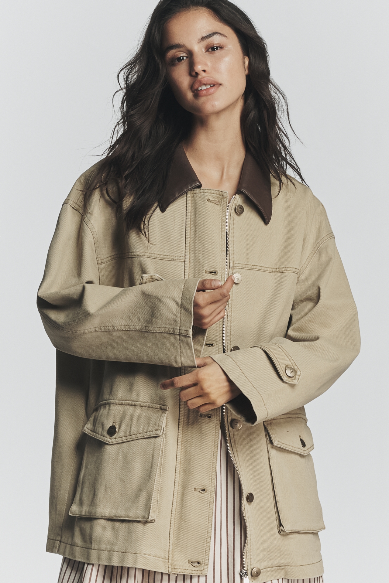 Pilcro Faux-Leather Collar Barn Jacket