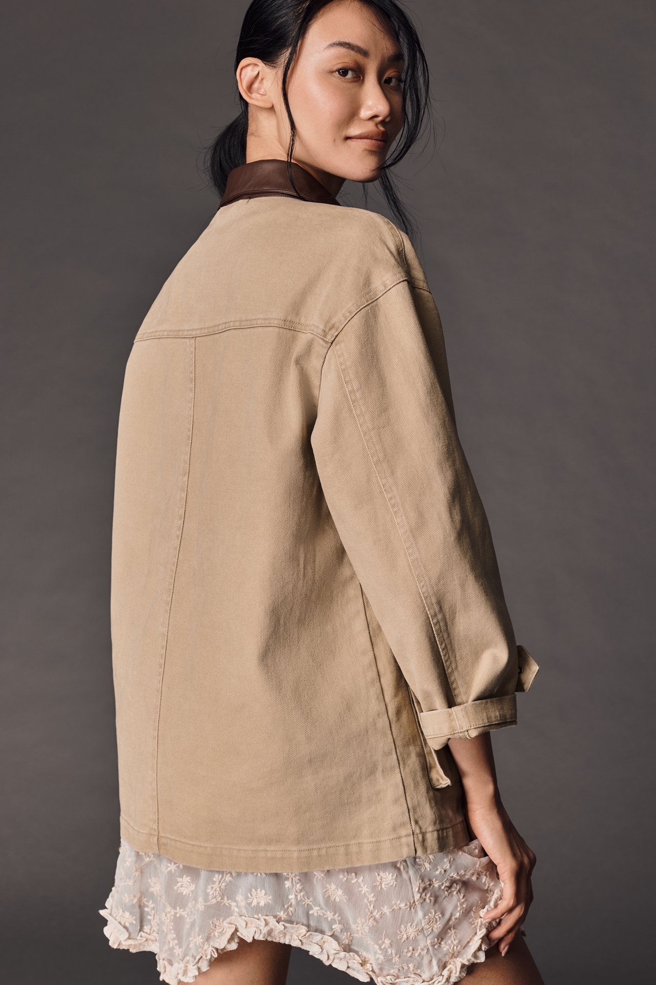 Pilcro Faux-Leather Collar Barn Jacket