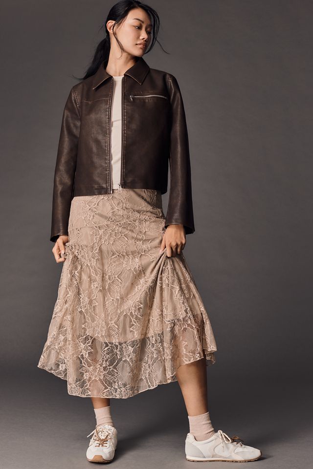 Pilcro Washed Faux-Leather Cropped Moto Jacket #3