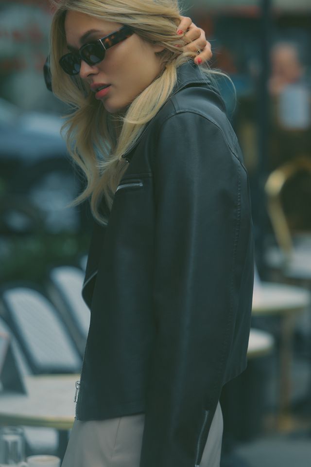 Pilcro Washed Faux Leather Cropped Moto Jacket #1