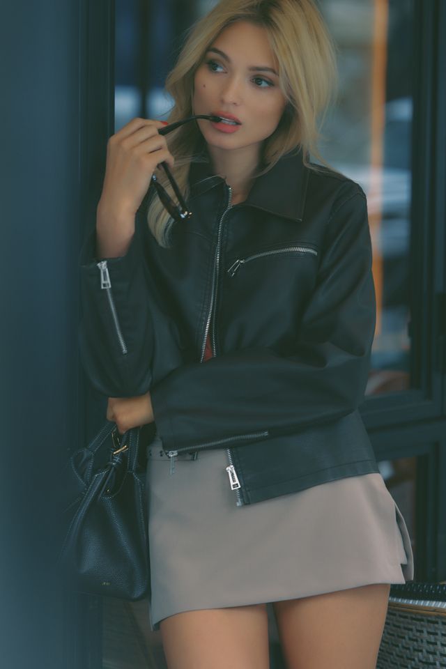 Pilcro Washed Faux Leather Cropped Moto Jacket #2