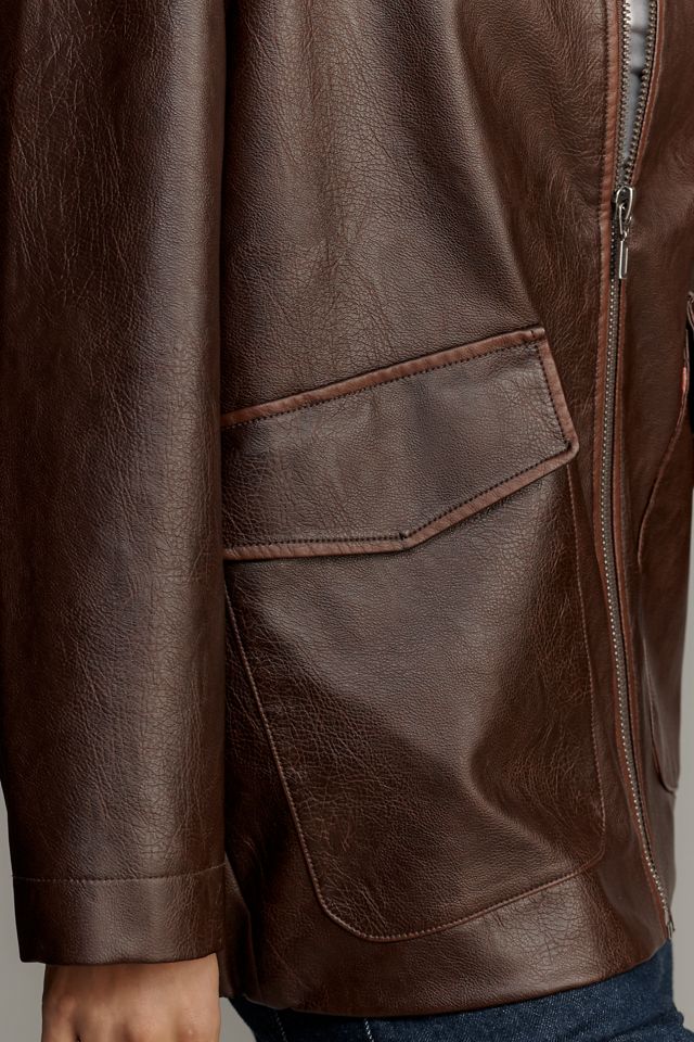 Pilcro Sofia Faux-Leather Long Bomber Jacket #4