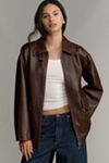 Pilcro Sofia Faux-Leather Long Bomber Jacket