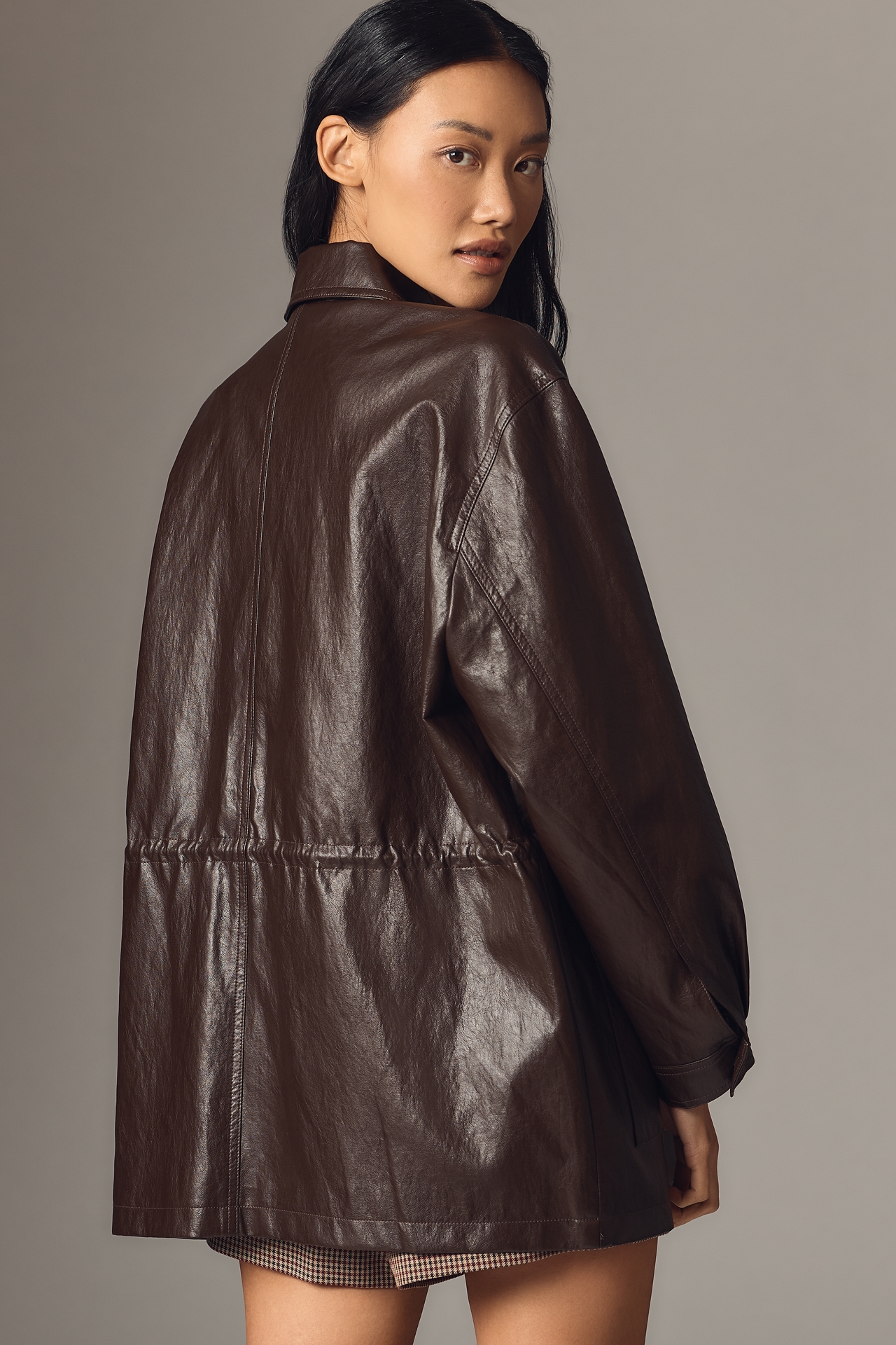 By Anthropologie Cinched-Waist Faux-Leather Jacket