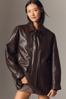 By Anthropologie Cinched-Waist Faux-Leather Jacket product page