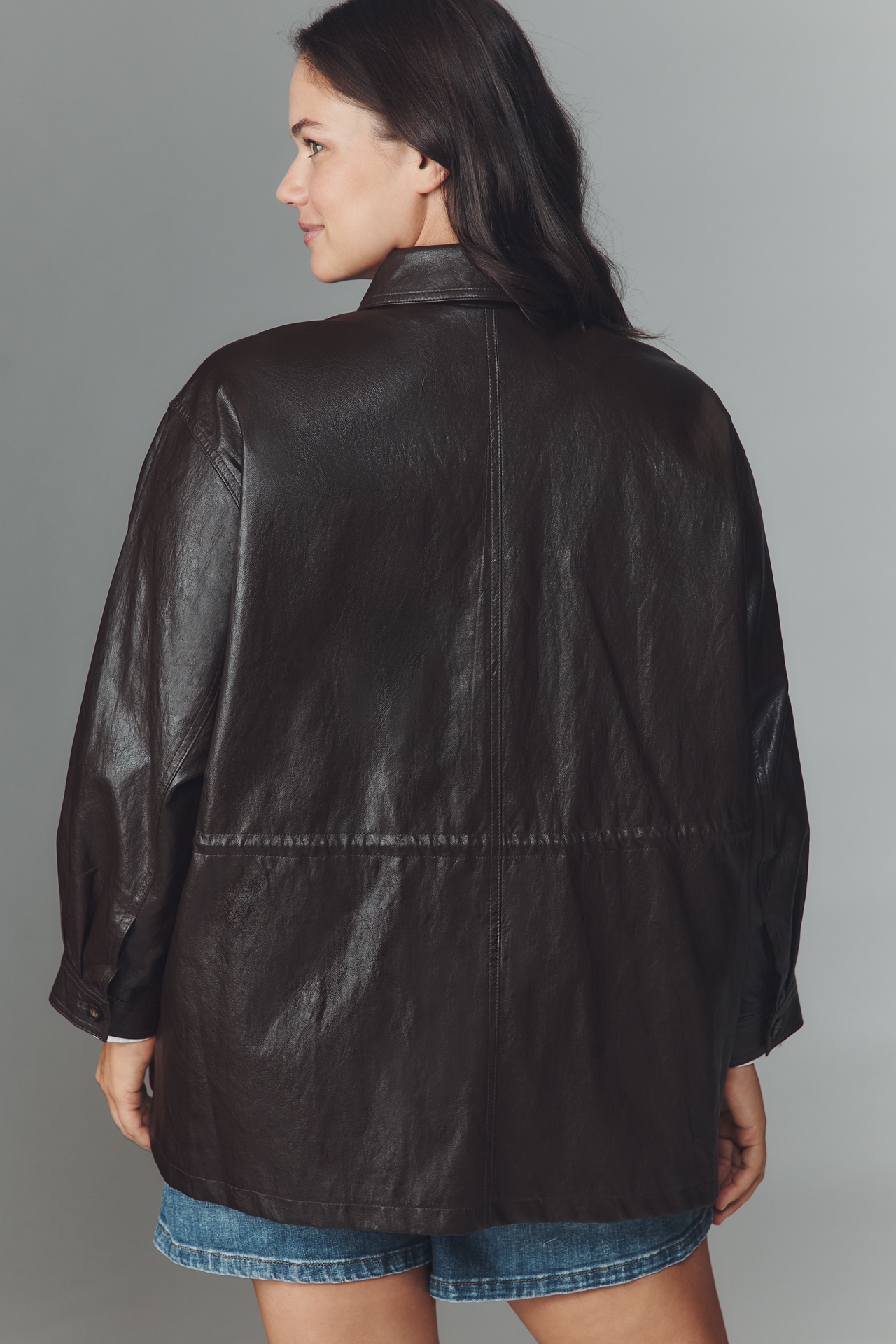 By Anthropologie Cinched-Waist Faux-Leather Jacket