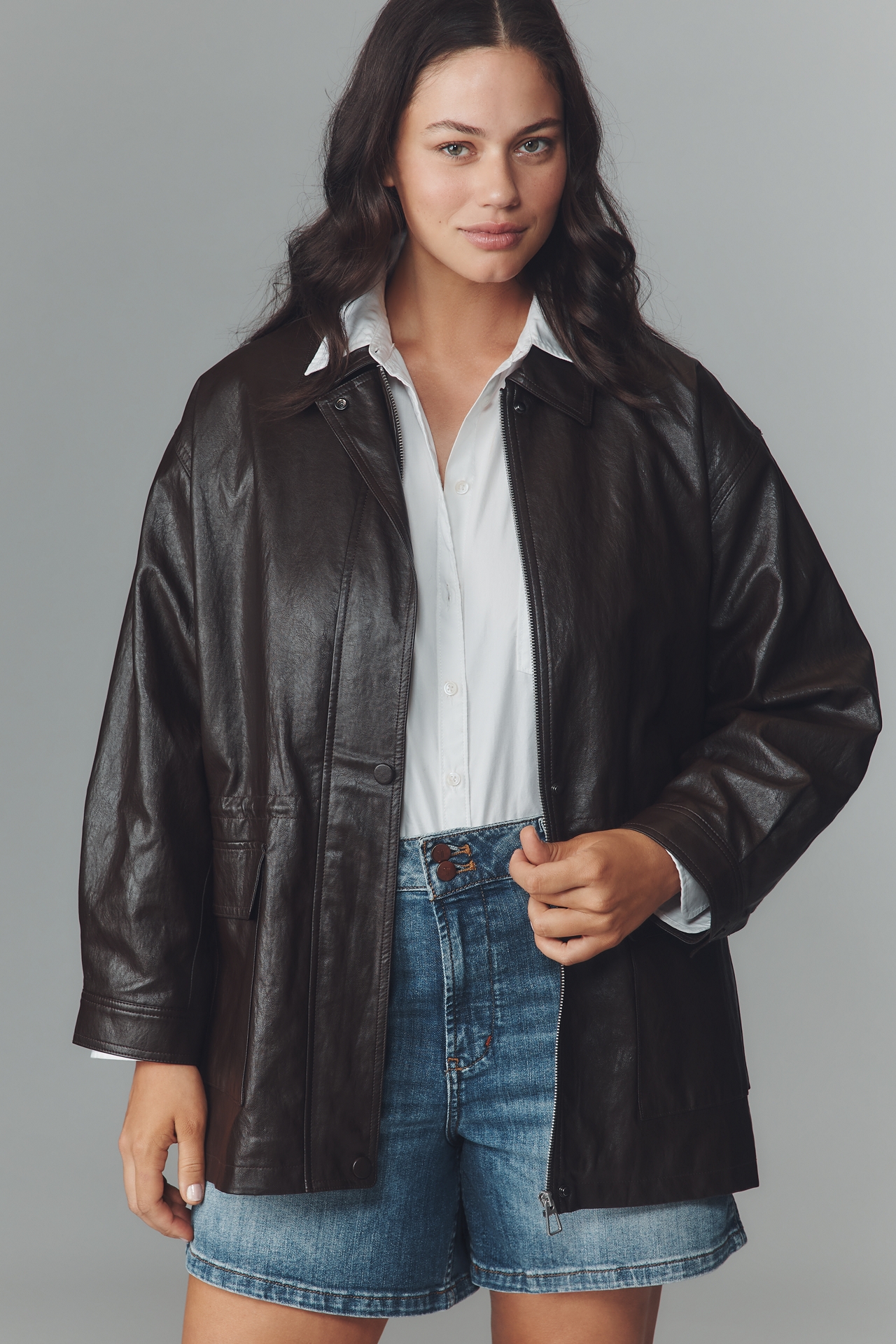 By Anthropologie Cinched-Waist Faux-Leather Jacket