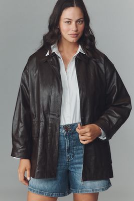 By Anthropologie Cinched-Waist Faux-Leather Jacket