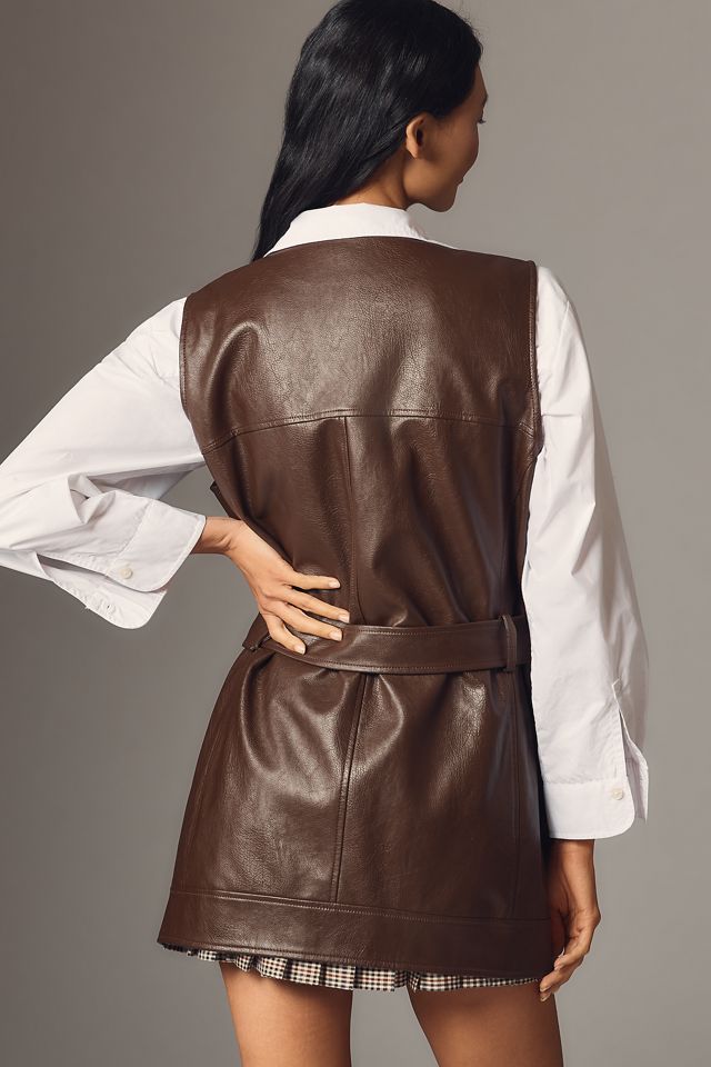 By Anthropologie Faux-Leather Long Vest #1