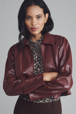 The Freya Faux-Leather Whip-Stitch Swing Jacket