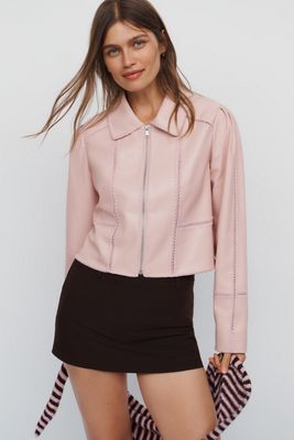 Freya Faux Leather Whip-Stitch Swing Jacket