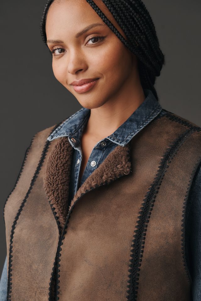 By Anthropologie Stitched Sherpa Fleece Vest #7