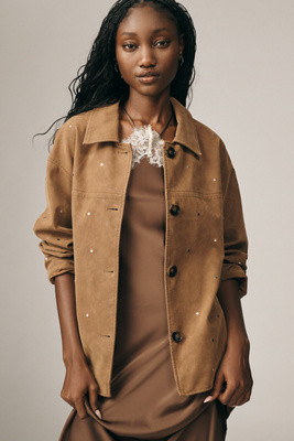 Pilcro Faux-suede Studded Jacket In Brown