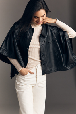 The Weston Cape Denim Boyfriend Jacket by Pilcro: Faux Leather Edition