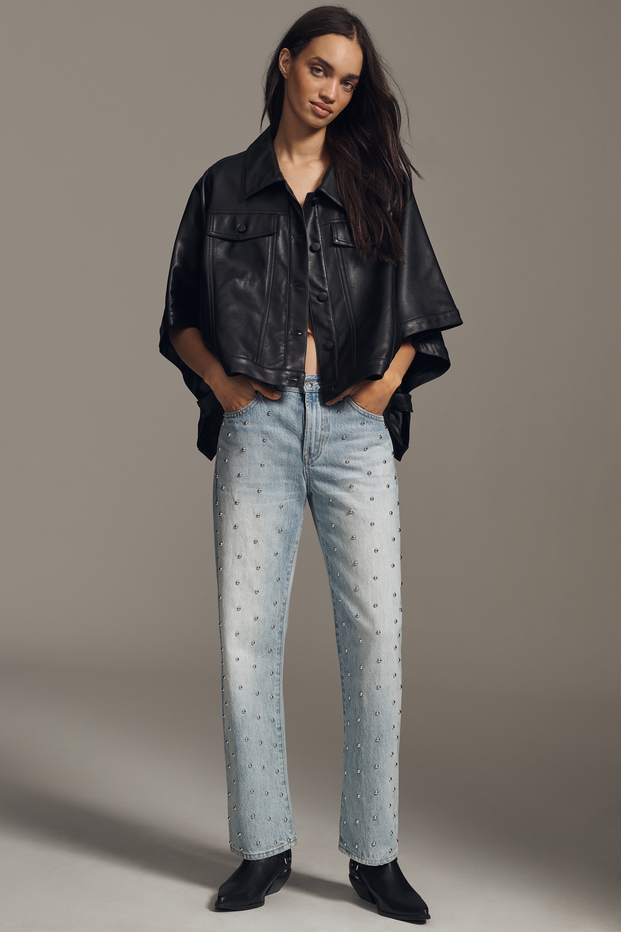 The Weston Cape Denim Boyfriend Jacket by Pilcro: Faux-Leather Edition