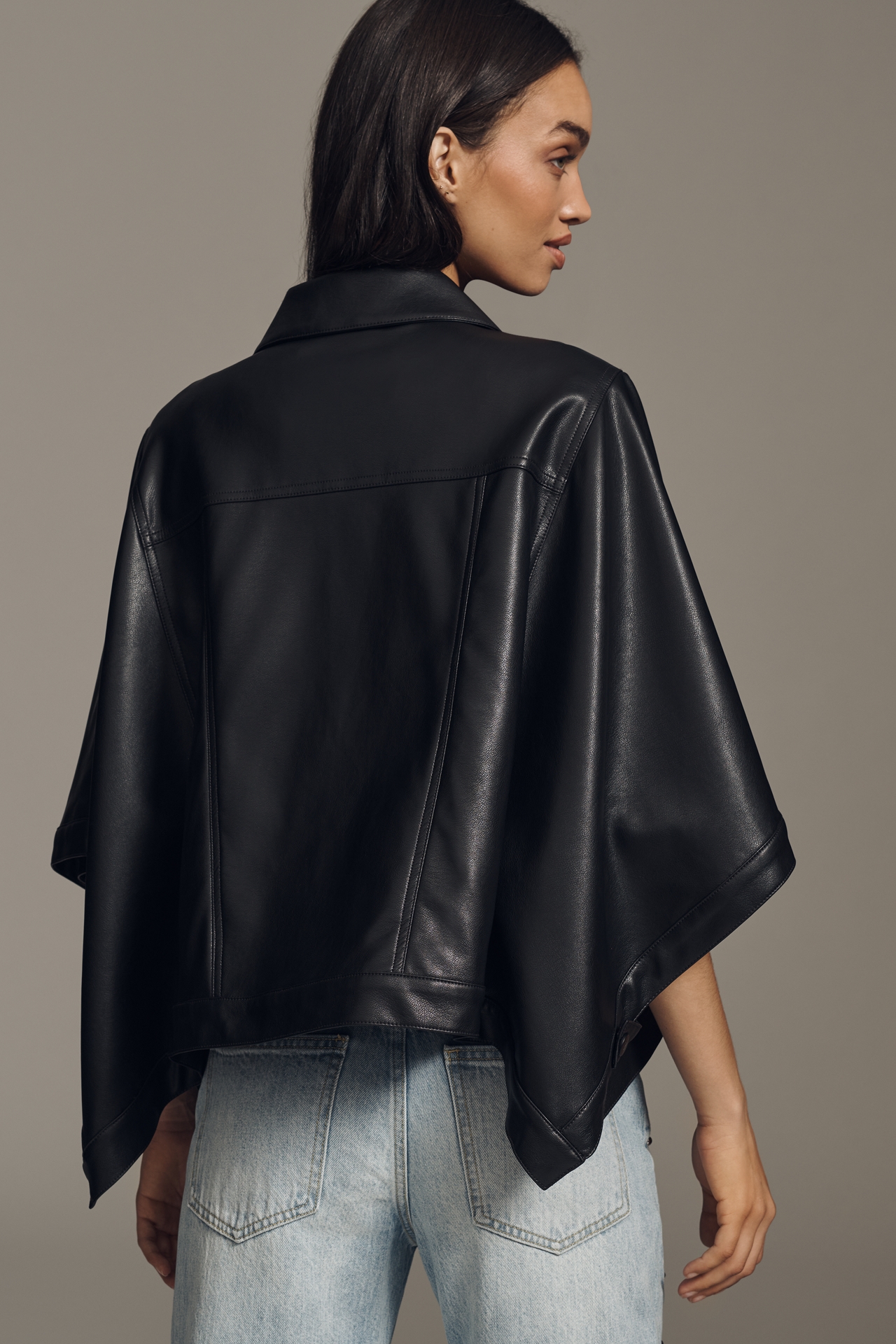 The Weston Cape Denim Boyfriend Jacket by Pilcro: Faux-Leather Edition