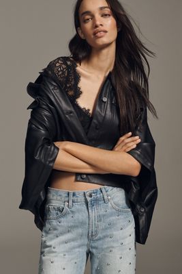 The Weston Cape Denim Boyfriend Jacket by Pilcro: Faux Leather Edition