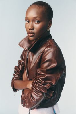 Pilcro Rumi Shrunken Faux Leather Moto Jacket